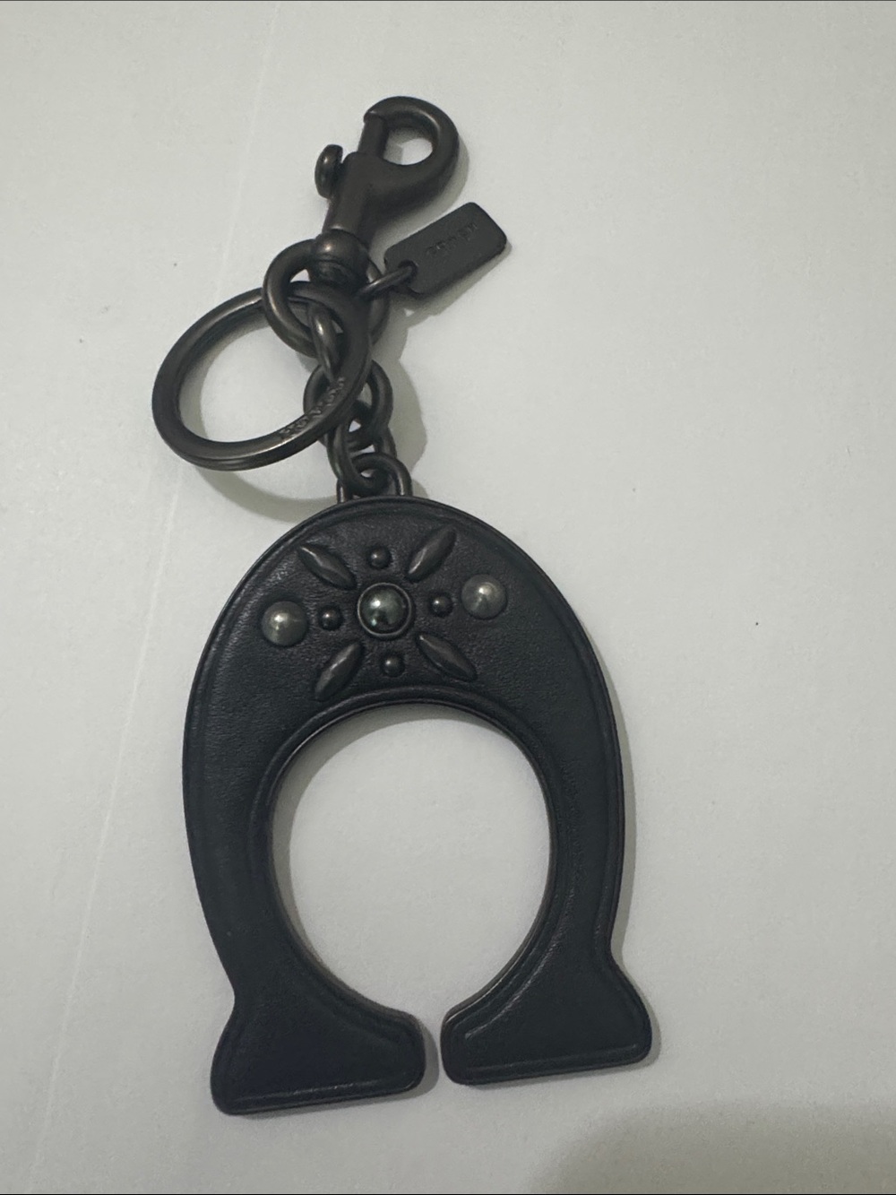 Coach Black Leather and Gunmetal Key Fob with Stud Accents - Picture 6 of 6